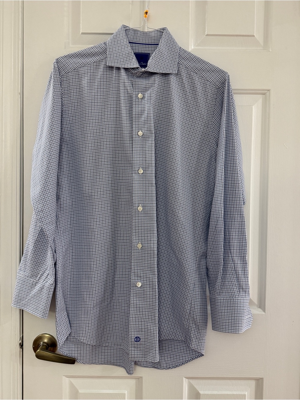David Donahue Light Blue Micro-Check Dress Shirt